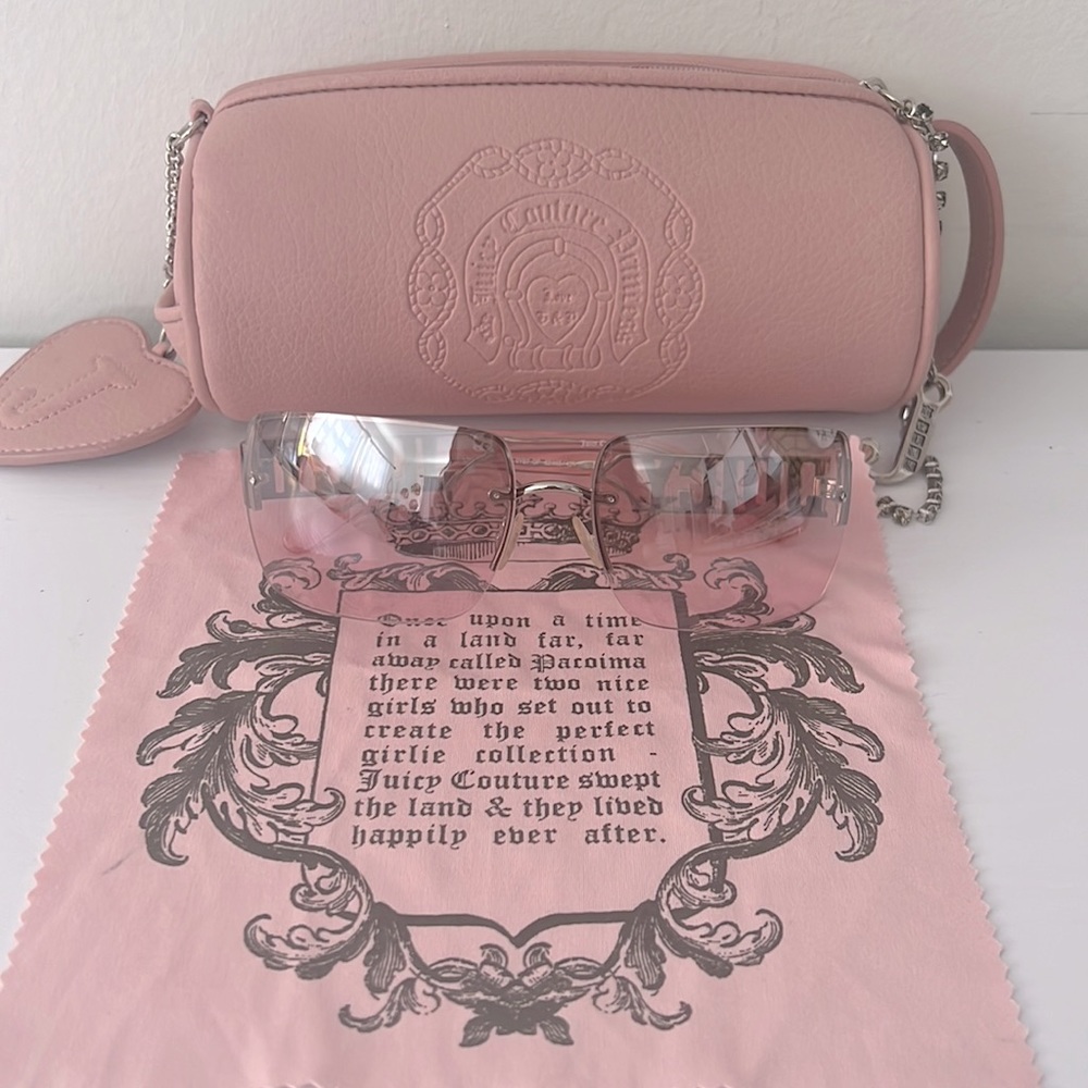Juicy Couture Y2K Pink Sunglasses with Barrel Case